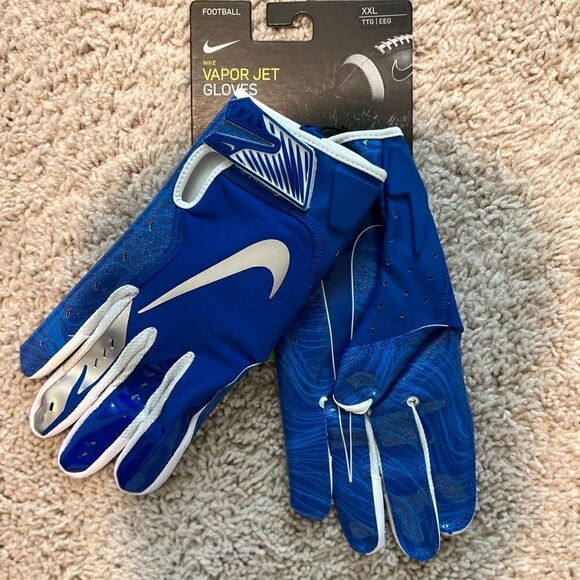 NIKE VAPOR JET 5.0 FOOTBALL GLOVES GF0651-922 GAME ROYAL/CHROME - Picture 2 of 4